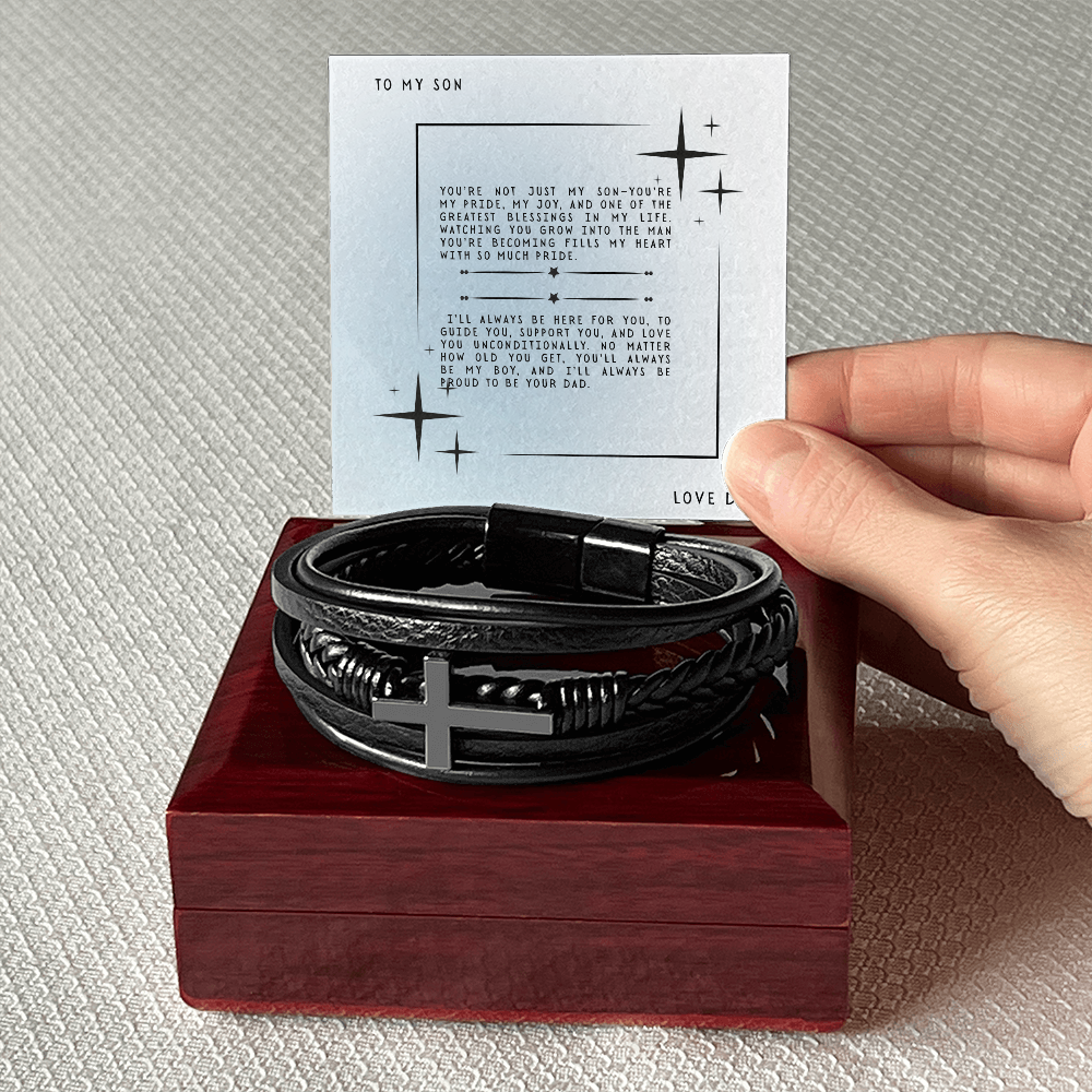 TO MY SON - LOVE DAD - CROSS BRACELET GIFT SET