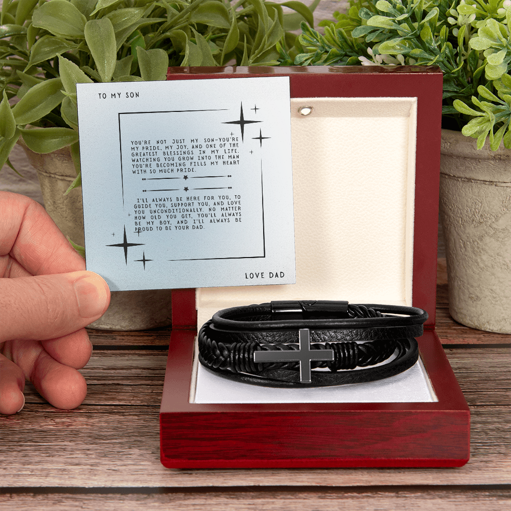 TO MY SON - LOVE DAD - CROSS BRACELET GIFT SET
