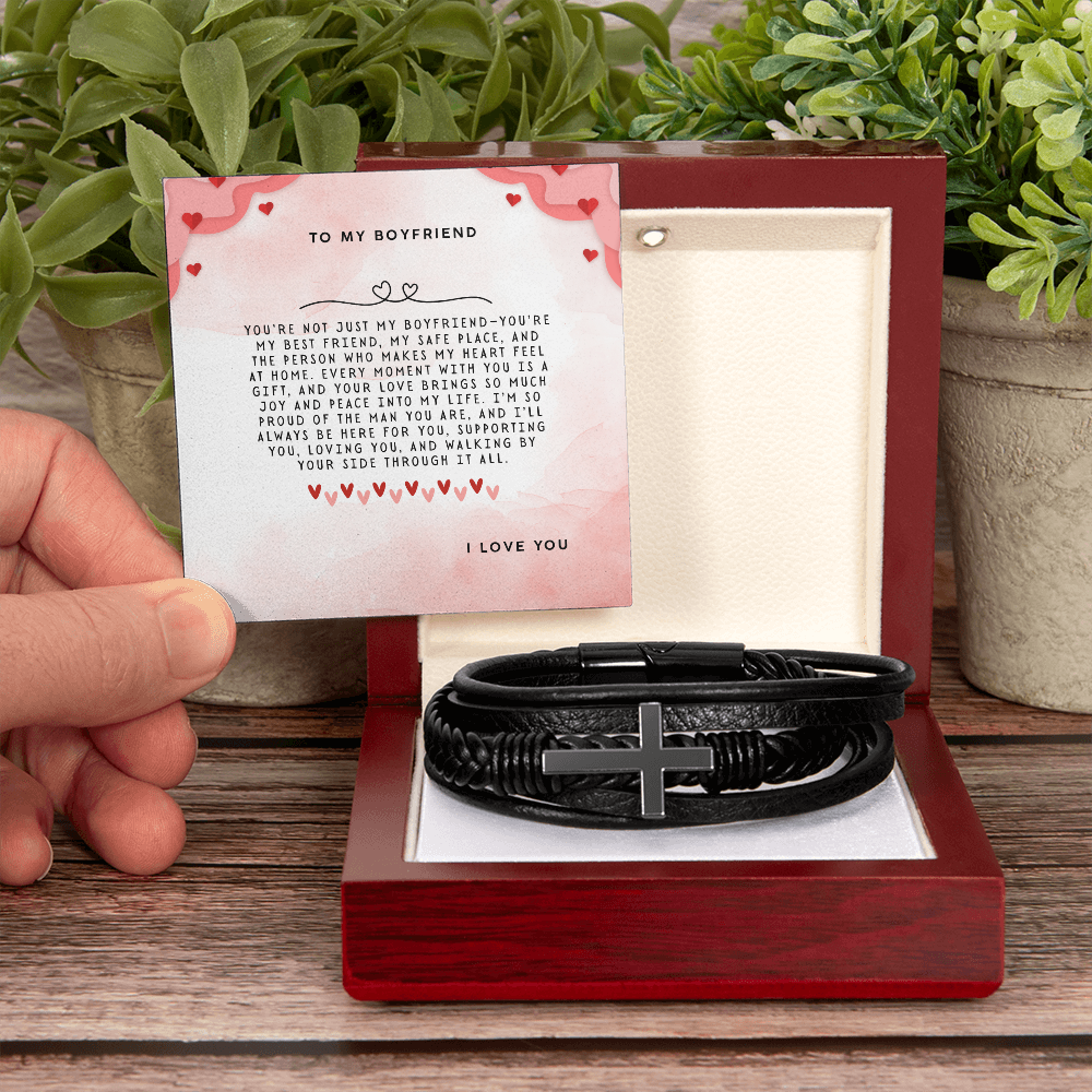 TO MY BOYFRIEND - I LOVE YOU - CROSS BRACELET GIFT SET