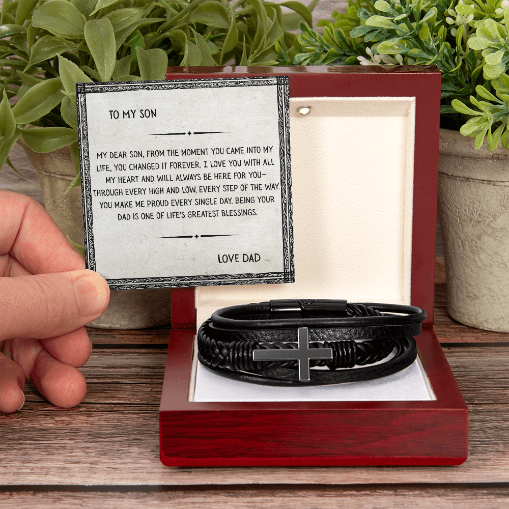 TO MY SON - LOVE DAD - CROSS BRACELET GIFT SET