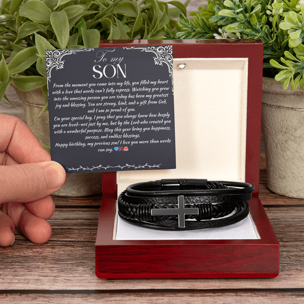 TO MY SON - HAPPY BIRTHDAY - CROSS BRACELET GIFT SET