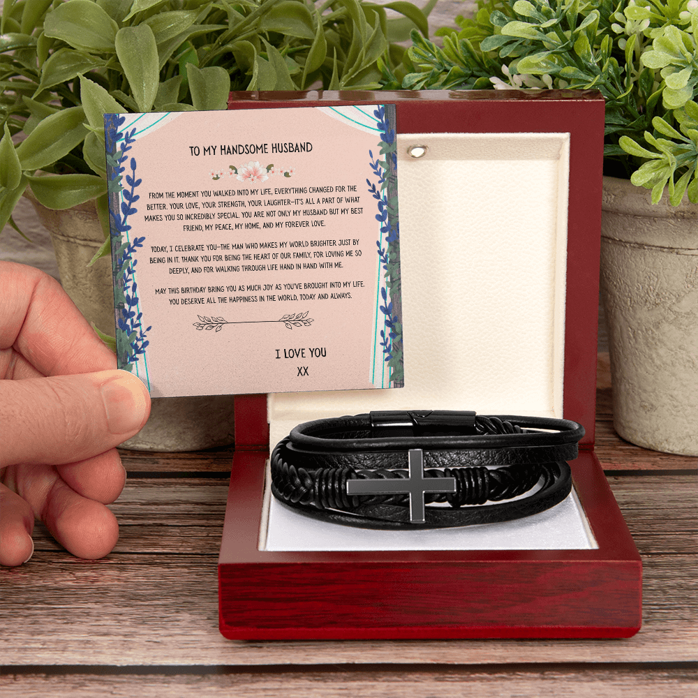 TO MY HANDSOME HUSBAND - HAPPY BIRTHDAY - CROSS BRACELET GIFT SET
