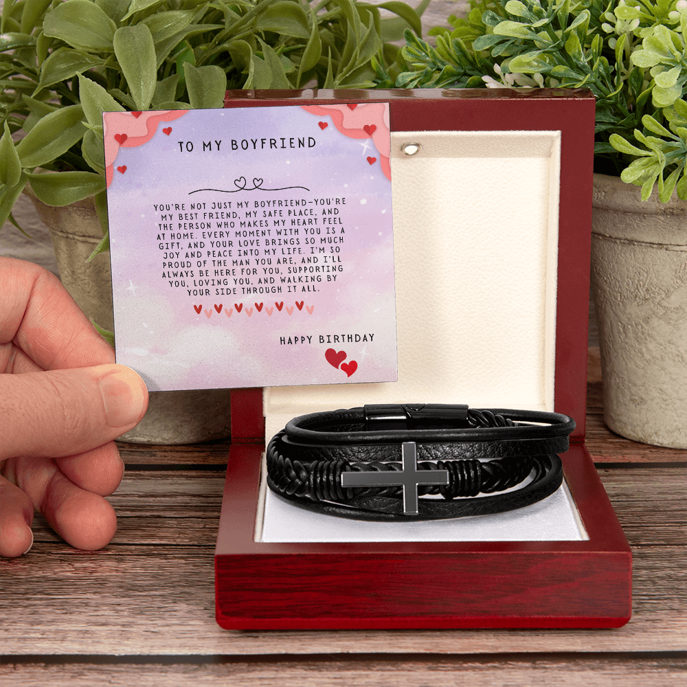 TO MY BOYFRIEND - HAPPY BIRTHDAY - CROSS BRACELET GIFT SET
