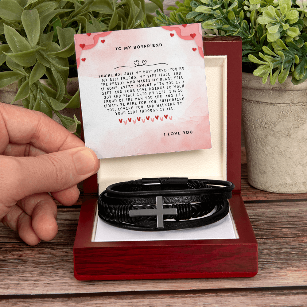 TO MY BOYFRIEND - I LOVE YOU - CROSS BRACELET GIFT SET