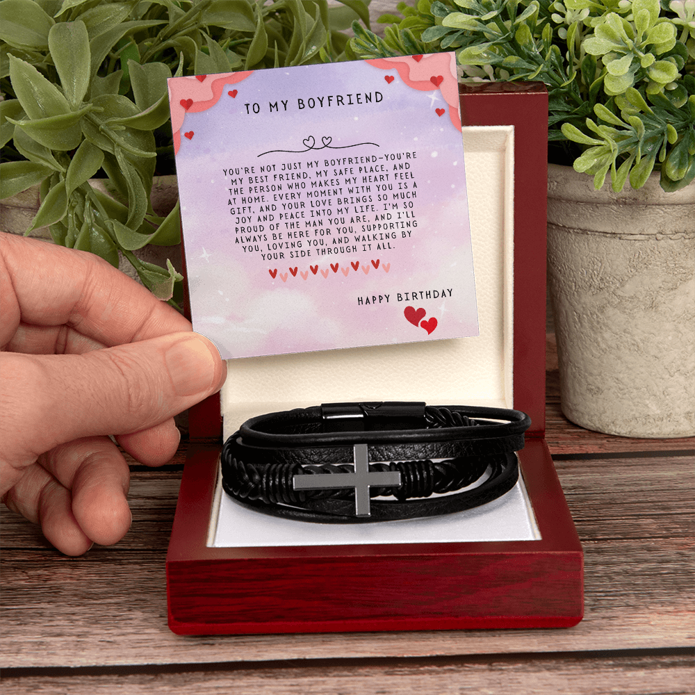 TO MY BOYFRIEND - HAPPY BIRTHDAY - CROSS BRACELET GIFT SET