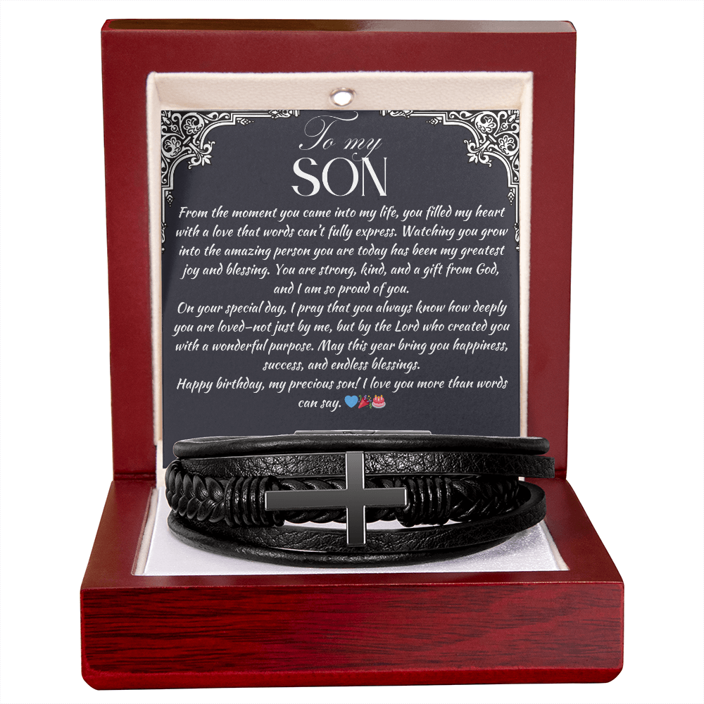 TO MY SON - HAPPY BIRTHDAY - CROSS BRACELET GIFT SET