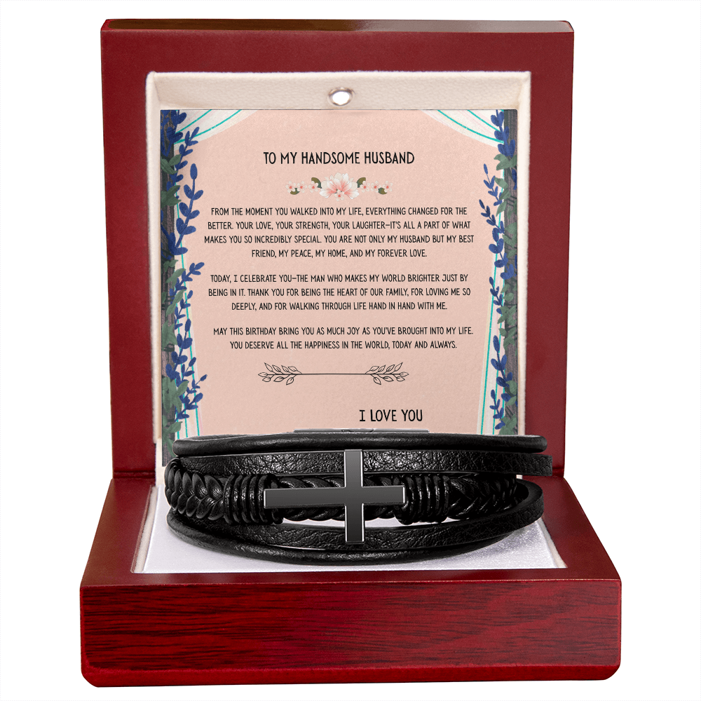 TO MY HANDSOME HUSBAND - HAPPY BIRTHDAY - CROSS BRACELET GIFT SET