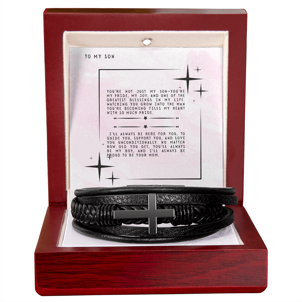 TO MY SON - LOVE MOM - CROSS BRACELET GIFT SET