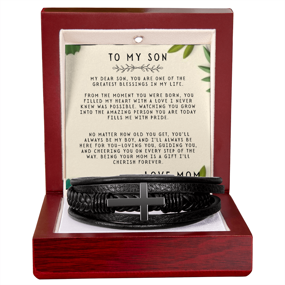TO MY SON - LOVE MOM - CROSS BRACELET GIFT SET