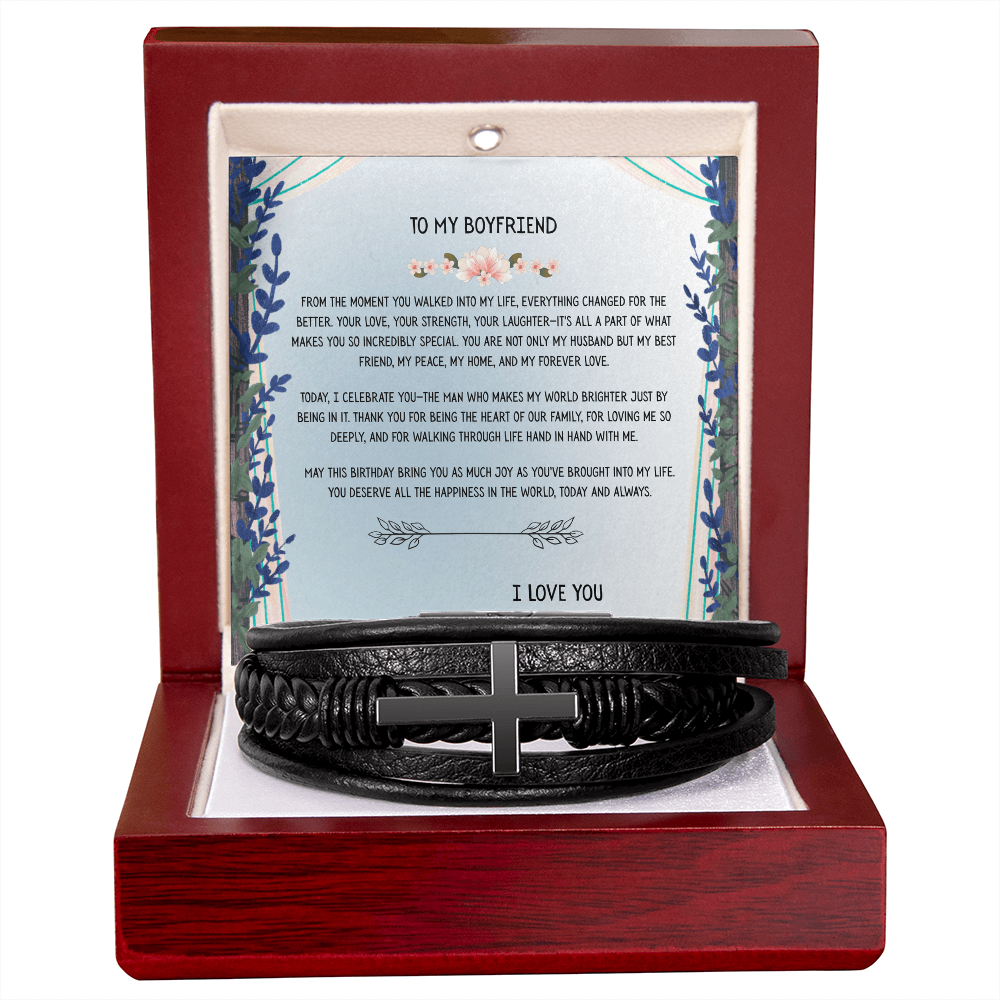 TO MY BOYFRIEND - HAPPY BIRTHDAY - CROSS BRACELET GIFT SET