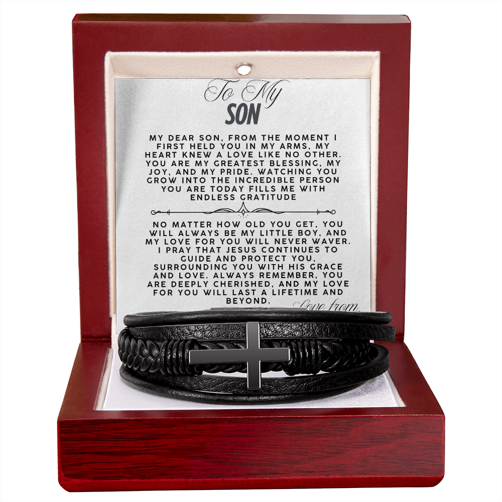 TO MY SON - LOVE MOM - CROSS BRACELET GIFT SET