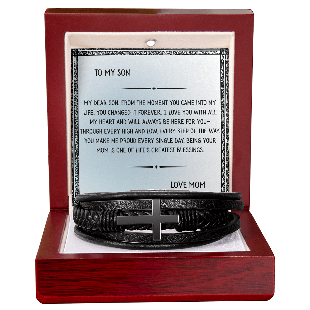 TO MY SON - LOVE MOM - CROSS BRACELET GIFT SET