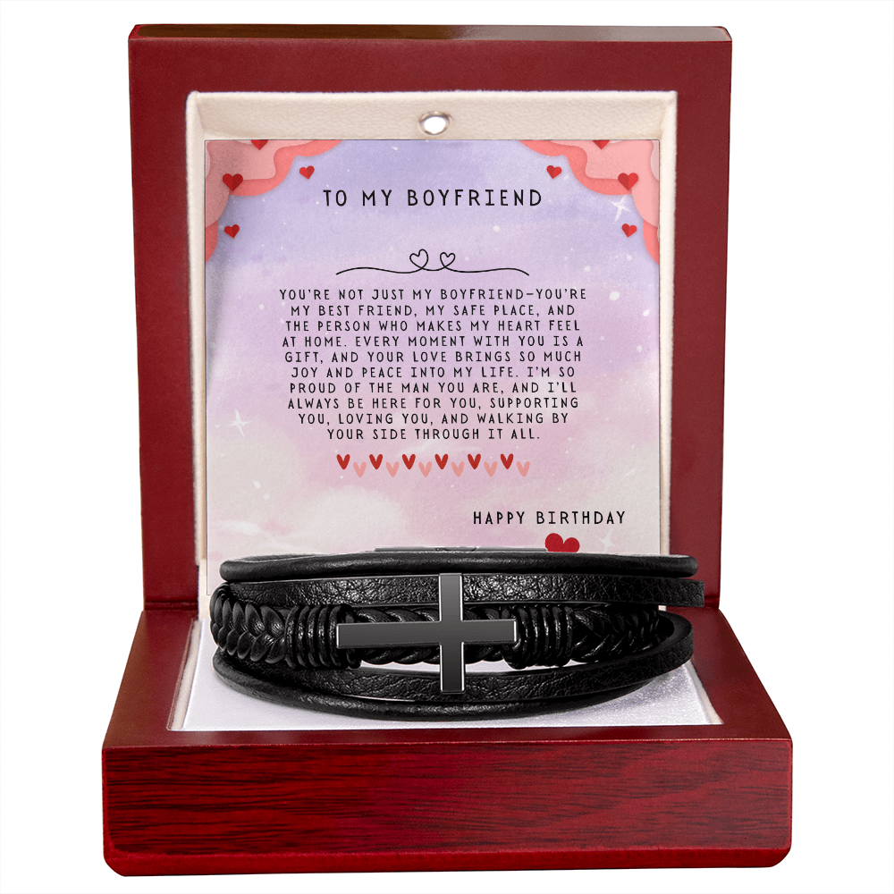 TO MY BOYFRIEND - HAPPY BIRTHDAY - CROSS BRACELET GIFT SET