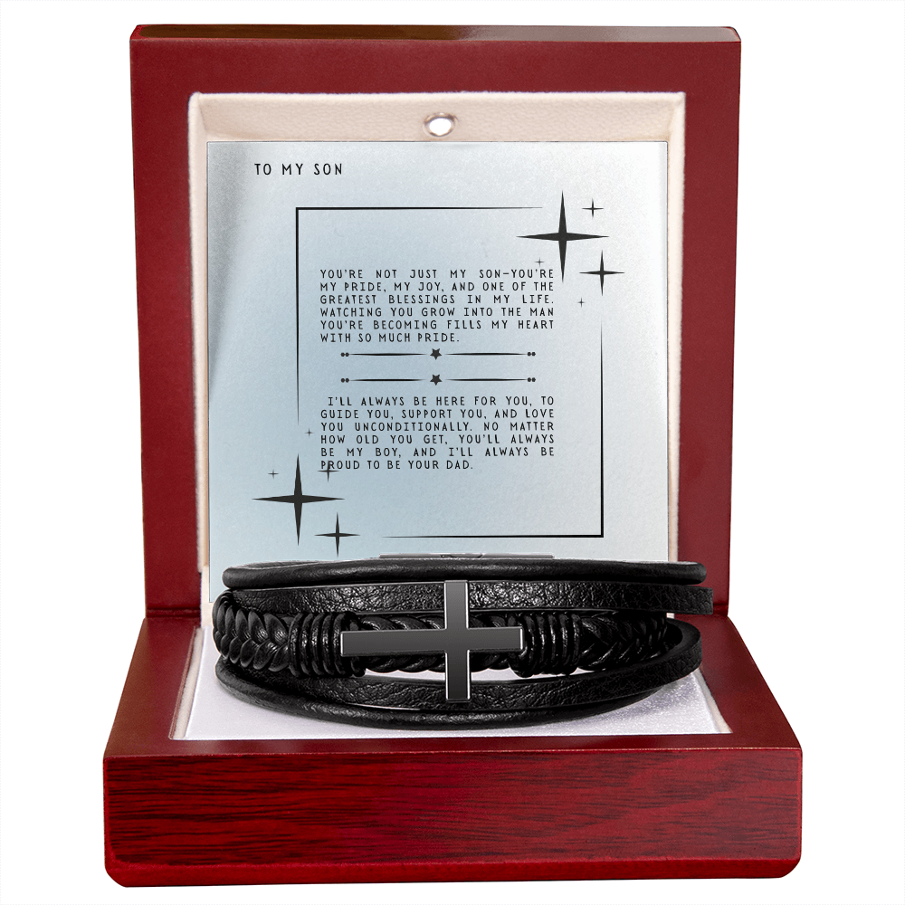 TO MY SON - LOVE DAD - CROSS BRACELET GIFT SET