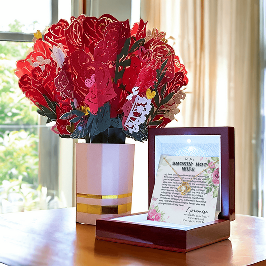 TO MY SMOKIN HOT WIFE - LOVE KNOT NECKLACE & BOUQUET GIFT BUNDLE SET