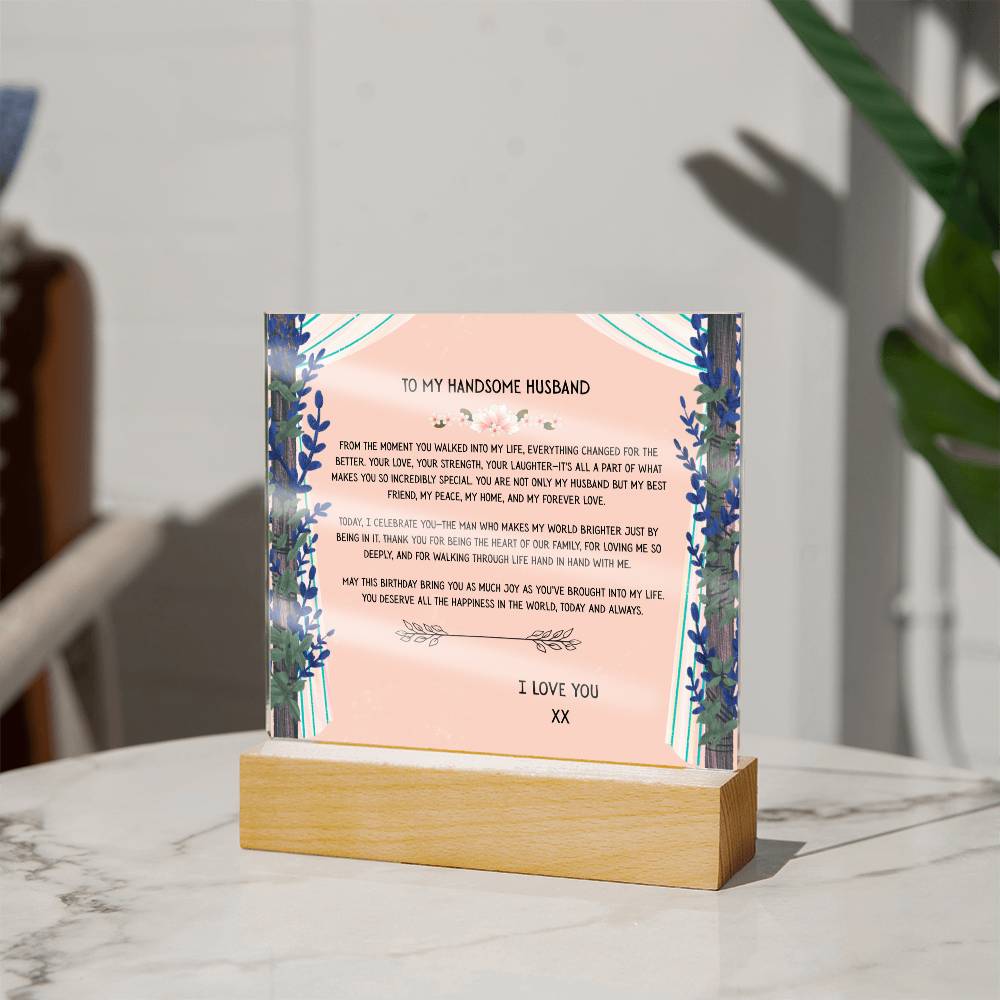 TO MY HANDSOME HUSBAND - I LOVE YOU - ACRYLLIC LED GIFT