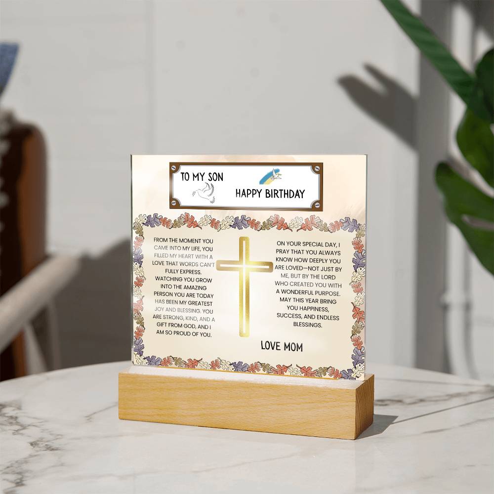 TO MY SON - HAPPY BIRTHDAY - LOVE MOM - ACRYLLIC LED GIFT