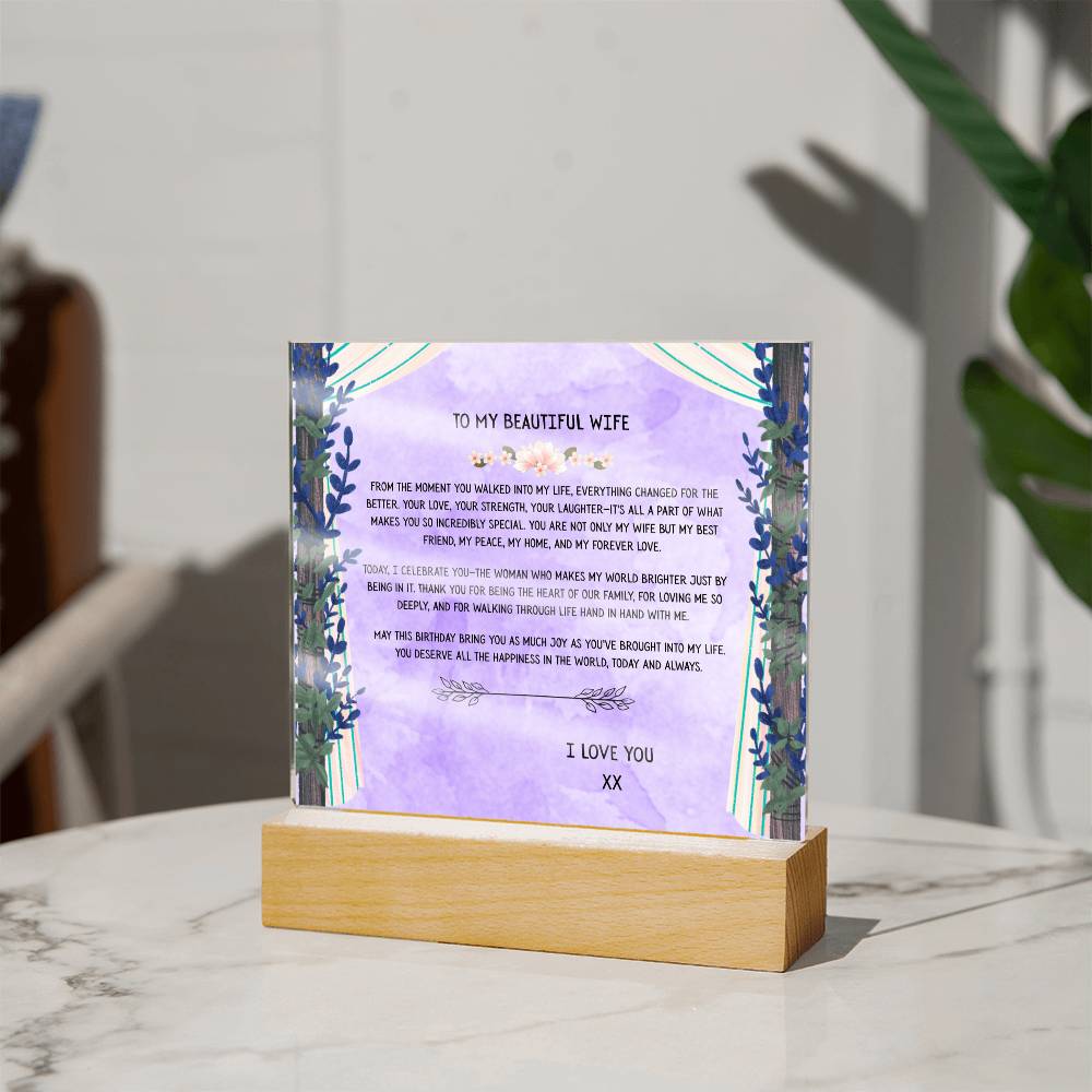 TO MY BEAUTIFUL WIFE - I LOVE YOU - ACRYLLIC LED GIFT