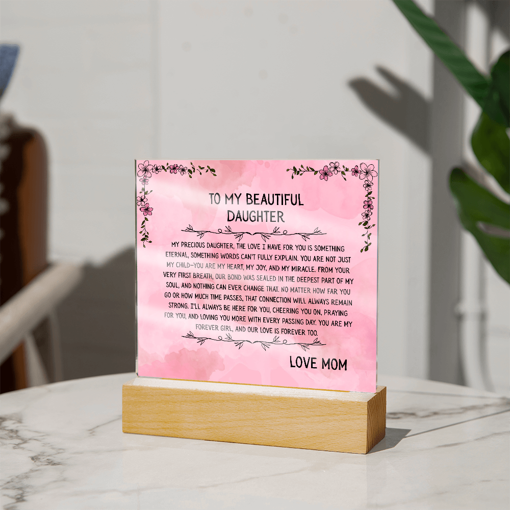 TO MY BEAUTIFUL DAUGHTER - LOVE MOM - ACRYLLIC LED GIFT