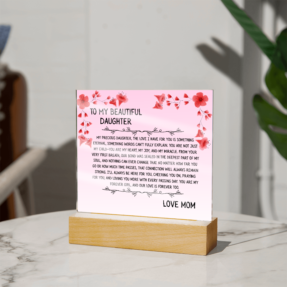 TO MY BEAUTIFUL DAUGHTER - LOVE MOM - ACRYLLIC LED GIFT
