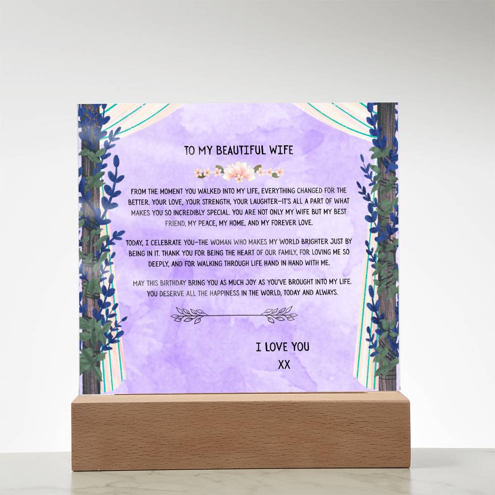 TO MY BEAUTIFUL WIFE - I LOVE YOU - ACRYLLIC LED GIFT