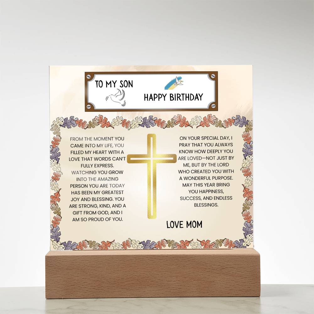 TO MY SON - HAPPY BIRTHDAY - LOVE MOM - ACRYLLIC LED GIFT