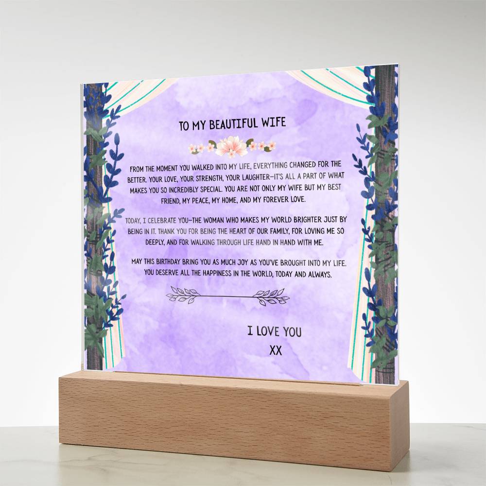 TO MY BEAUTIFUL WIFE - I LOVE YOU - ACRYLLIC LED GIFT