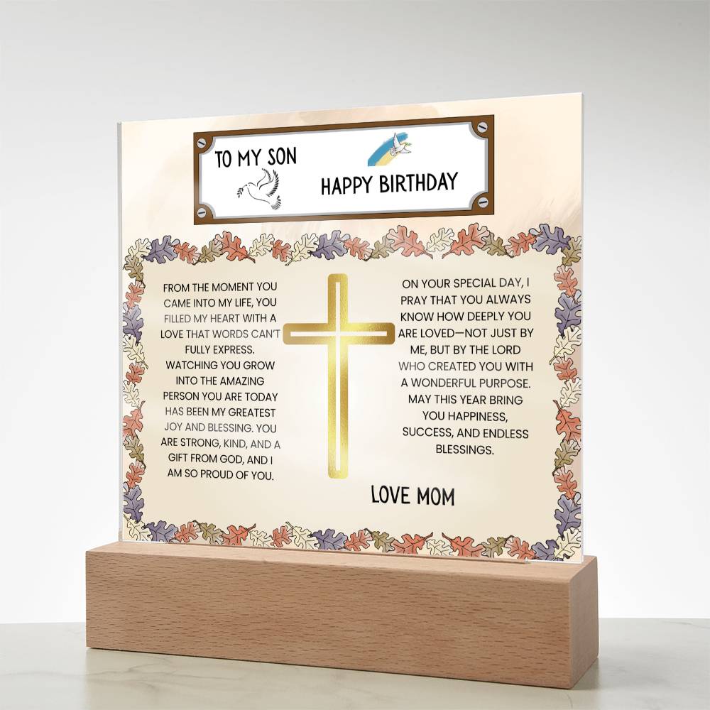 TO MY SON - HAPPY BIRTHDAY - LOVE MOM - ACRYLLIC LED GIFT
