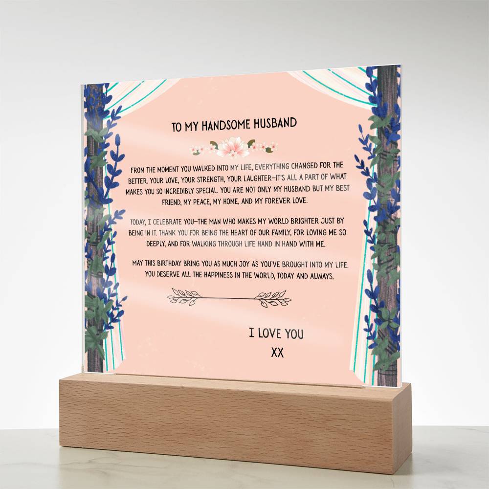 TO MY HANDSOME HUSBAND - I LOVE YOU - ACRYLLIC LED GIFT