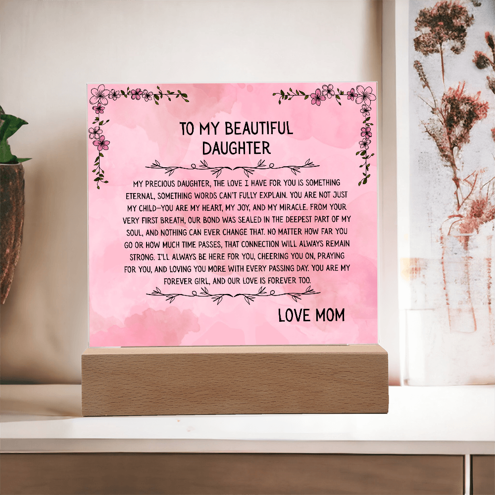 TO MY BEAUTIFUL DAUGHTER - LOVE MOM - ACRYLLIC LED GIFT