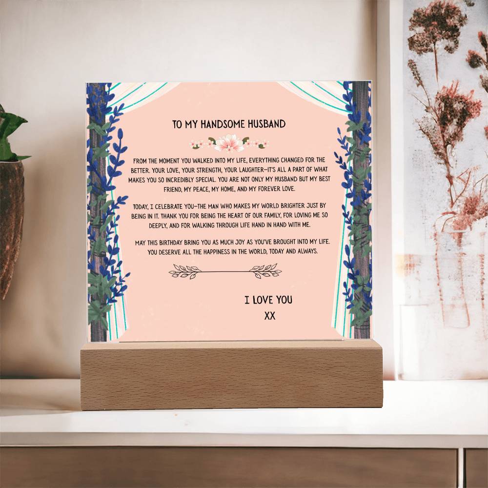 TO MY HANDSOME HUSBAND - I LOVE YOU - ACRYLLIC LED GIFT