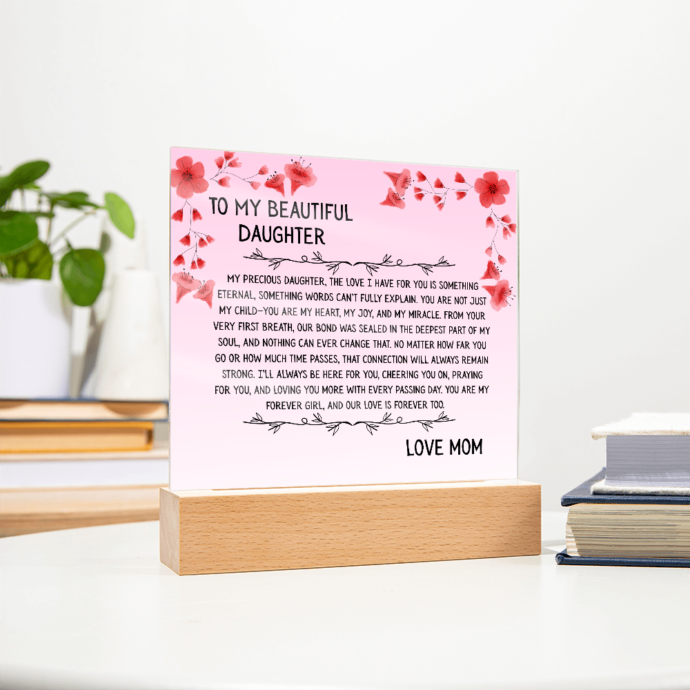 TO MY BEAUTIFUL DAUGHTER - LOVE MOM - ACRYLLIC LED GIFT