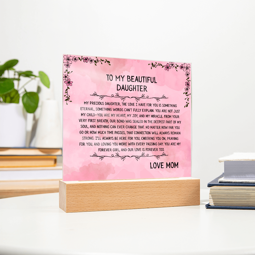 TO MY BEAUTIFUL DAUGHTER - LOVE MOM - ACRYLLIC LED GIFT