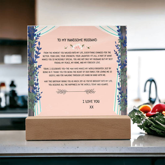 TO MY HANDSOME HUSBAND - I LOVE YOU - ACRYLLIC LED GIFT