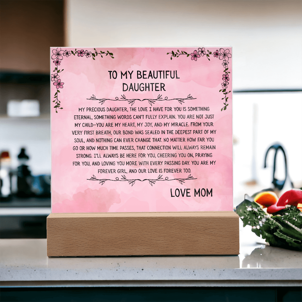 TO MY BEAUTIFUL DAUGHTER - LOVE MOM - ACRYLLIC LED GIFT