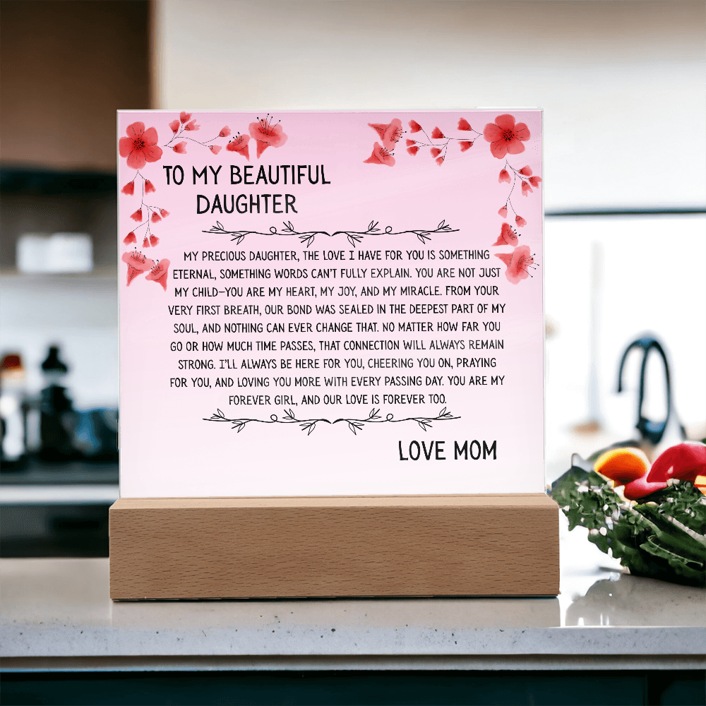 TO MY BEAUTIFUL DAUGHTER - LOVE MOM - ACRYLLIC LED GIFT