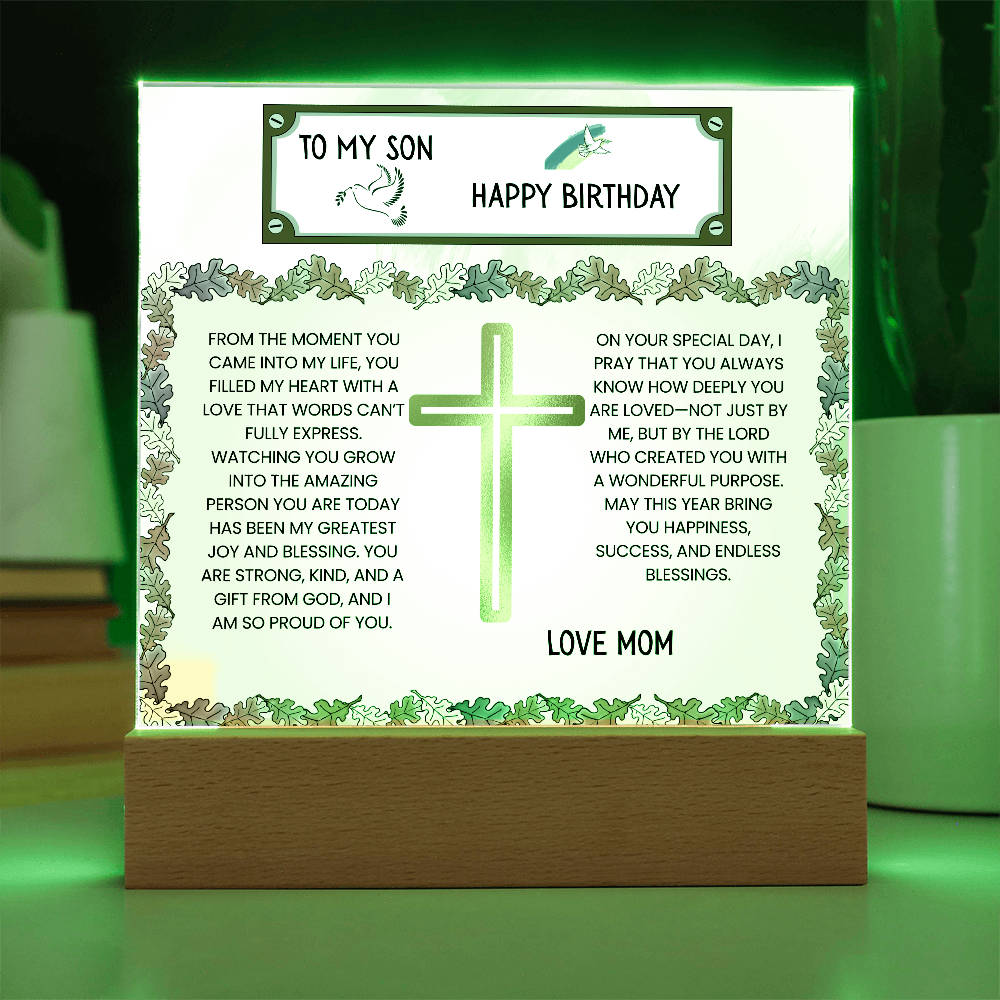 TO MY SON - HAPPY BIRTHDAY - LOVE MOM - ACRYLLIC LED GIFT