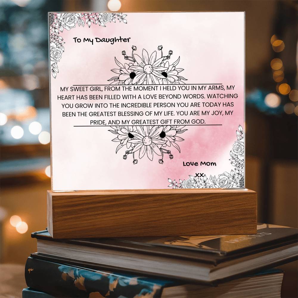 TO MY DAUGHTER - HAPPY BIRTHDAY - LOVE MOM - ACRYLLIC LED GIFT