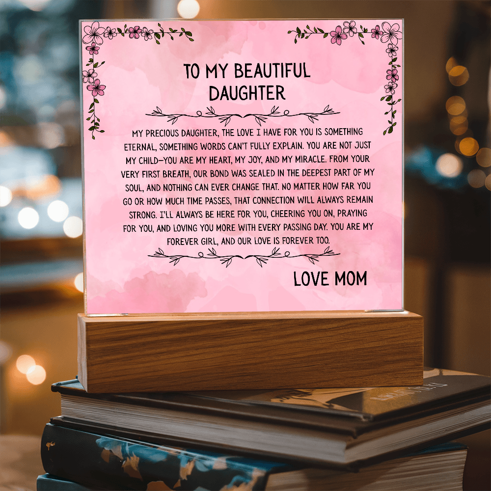TO MY BEAUTIFUL DAUGHTER - LOVE MOM - ACRYLLIC LED GIFT