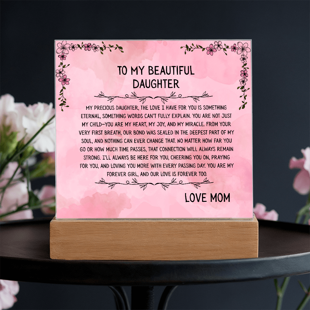 TO MY BEAUTIFUL DAUGHTER - LOVE MOM - ACRYLLIC LED GIFT