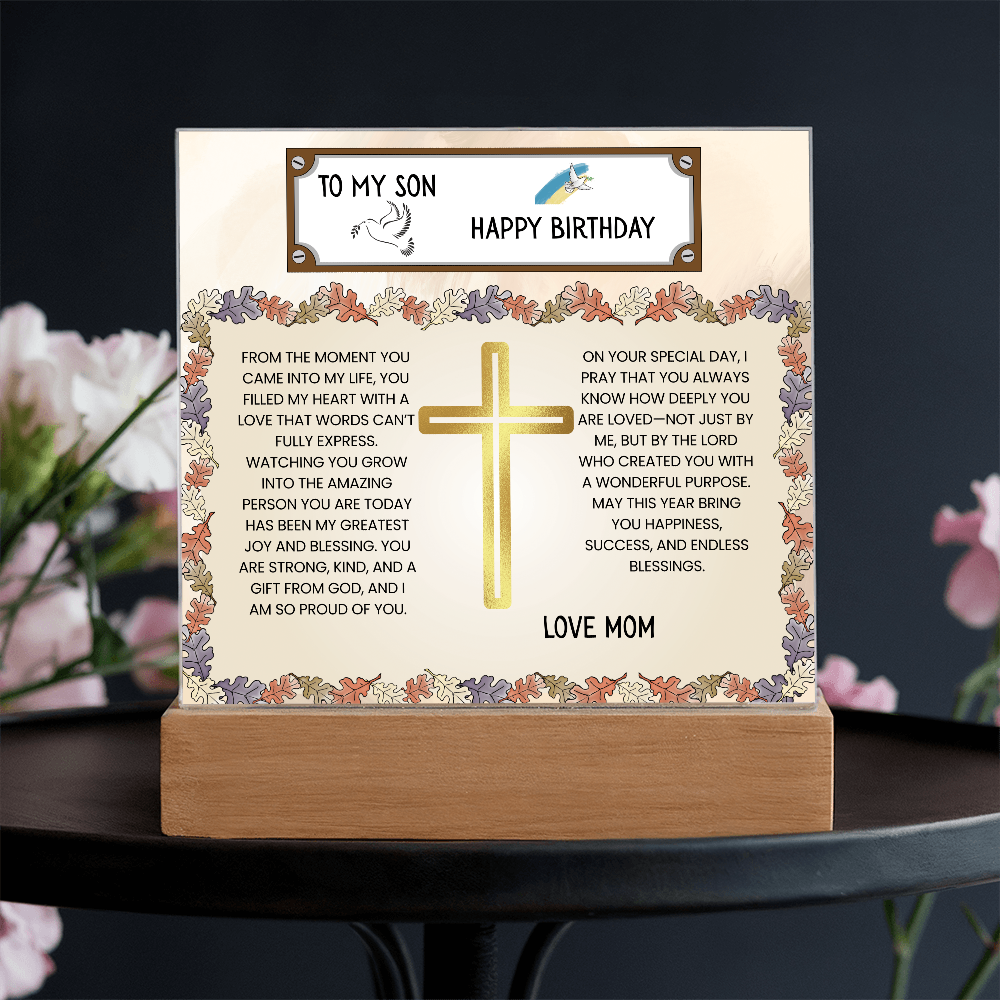 TO MY SON - HAPPY BIRTHDAY - LOVE MOM - ACRYLLIC LED GIFT