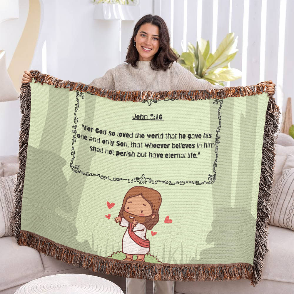 JOHN 3:16 JESUS LOVES - WOVEN HEIRLOOM BLANKET