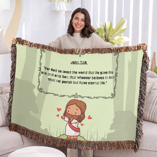 JOHN 3:16 JESUS LOVES - WOVEN HEIRLOOM BLANKET