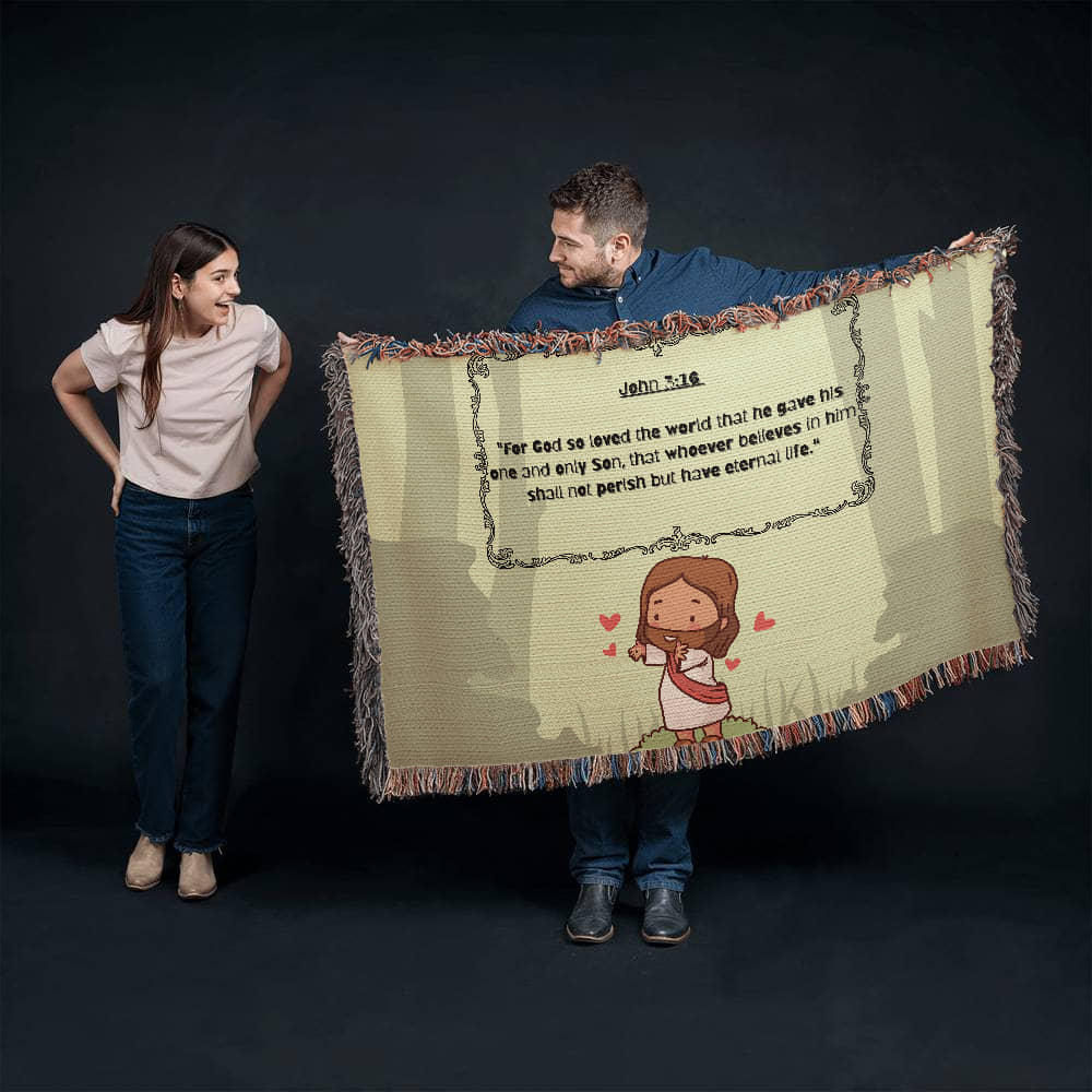 JOHN 3:16 JESUS LOVES - WOVEN HEIRLOOM BLANKET
