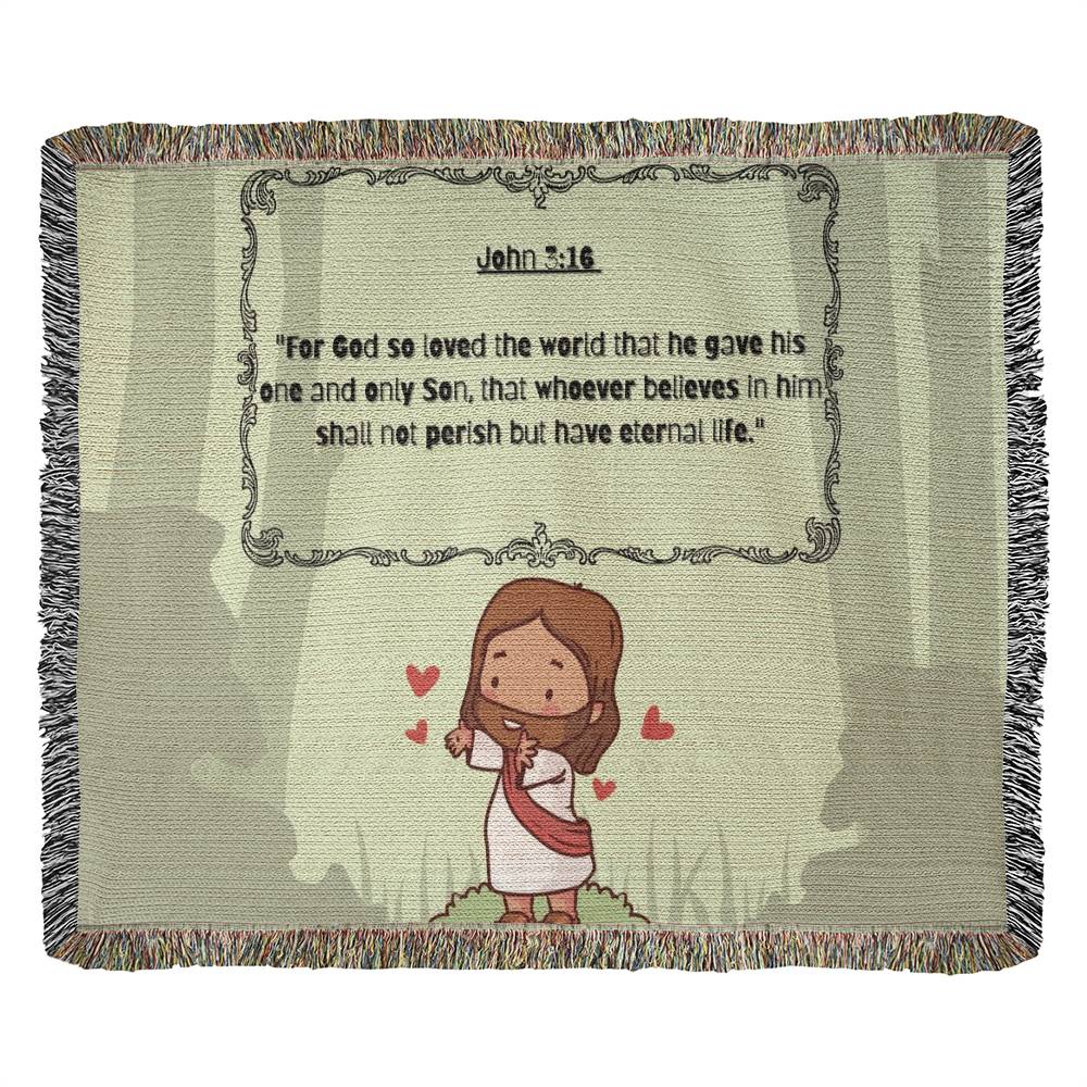 JOHN 3:16 JESUS LOVES - WOVEN HEIRLOOM BLANKET