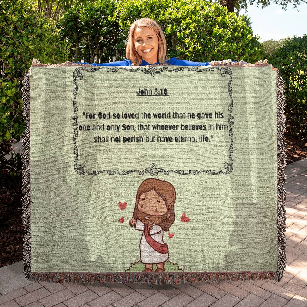 JOHN 3:16 JESUS LOVES - WOVEN HEIRLOOM BLANKET