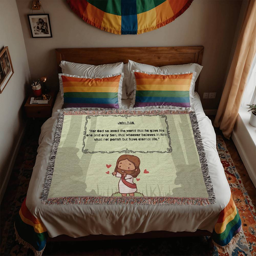 JOHN 3:16 JESUS LOVES - WOVEN HEIRLOOM BLANKET