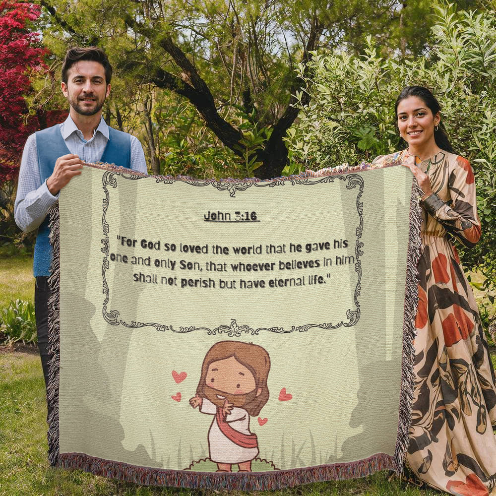 JOHN 3:16 JESUS LOVES - WOVEN HEIRLOOM BLANKET