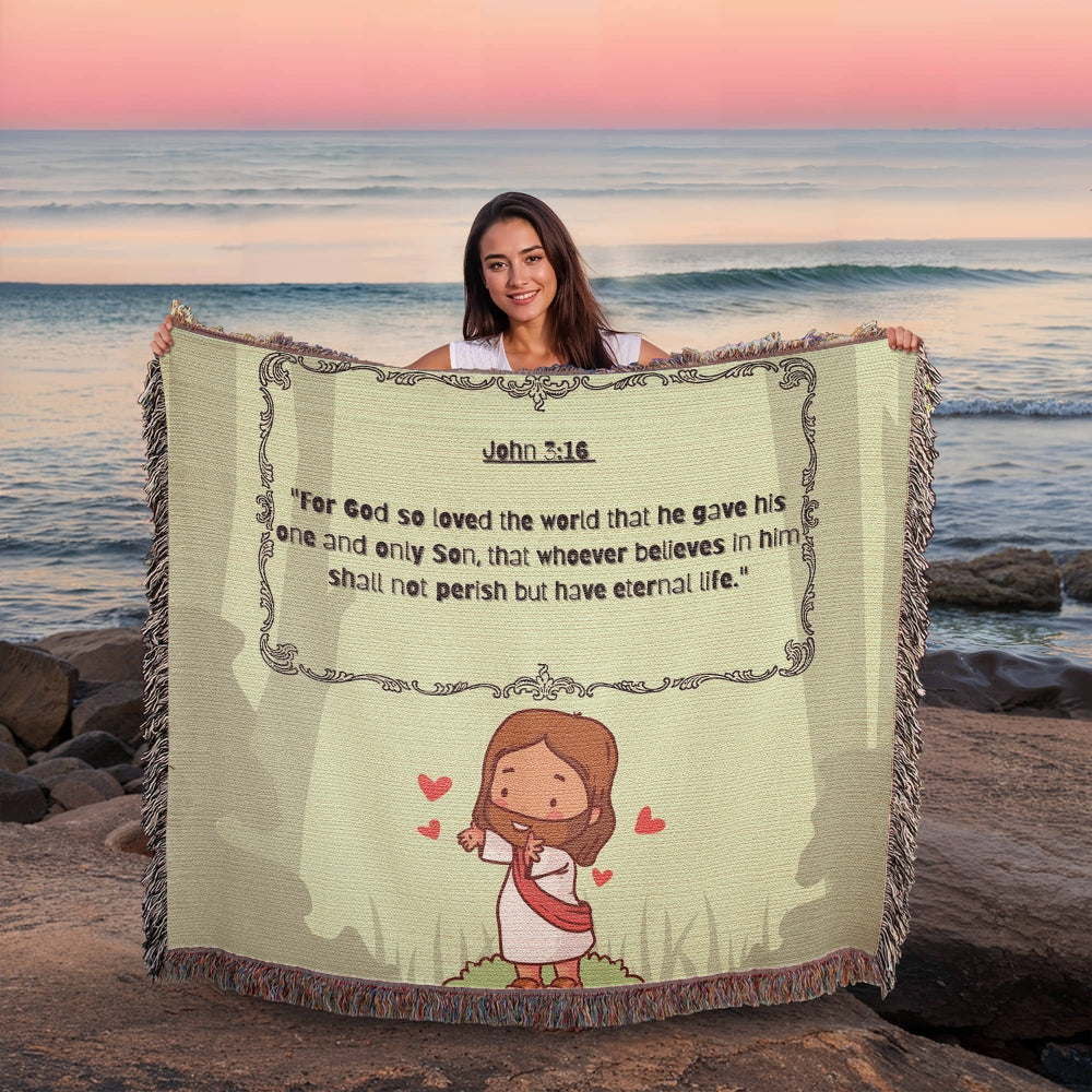 JOHN 3:16 JESUS LOVES - WOVEN HEIRLOOM BLANKET
