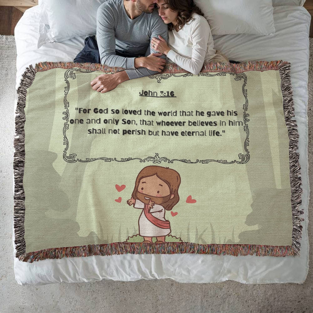 JOHN 3:16 JESUS LOVES - WOVEN HEIRLOOM BLANKET